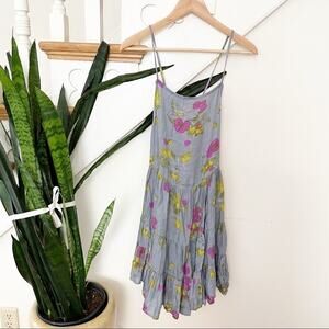 Free people gray floral purple pattern mini dress